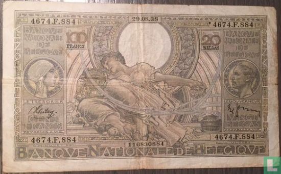 Belgien 100 Franken / 20 Belgas 1938 (29.08) - Bild 1