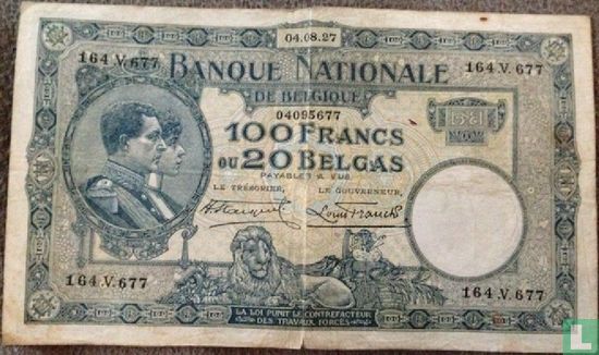 Belgien 100 Franken / 20 Belga 1927 - Bild 1