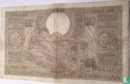 Belgien 100 Franken / 20 Belgas 1935 - Bild 1