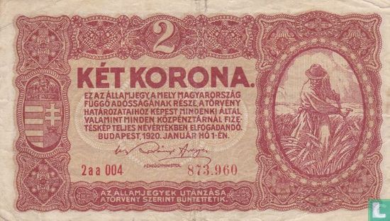 Hongarije 2 Korona 1920 (P58a1) - Afbeelding 1