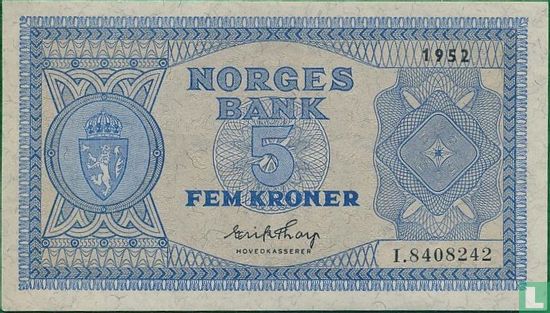 Noorwegen 5 Kroner 1952 - Afbeelding 1