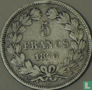 Frankrijk 5 francs 1870 (K - ster - E. A. OUDINE. F.) - Afbeelding 1