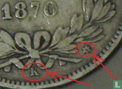 France 5 francs 1870 (K - étoile - E. A. OUDINE. F.) - Image 3