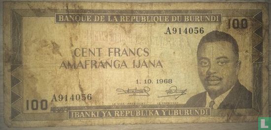 Burundi 100 Francs 1968 - Afbeelding 1