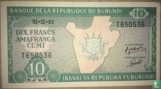 Burundi 10 Francs 1983 - Image 1
