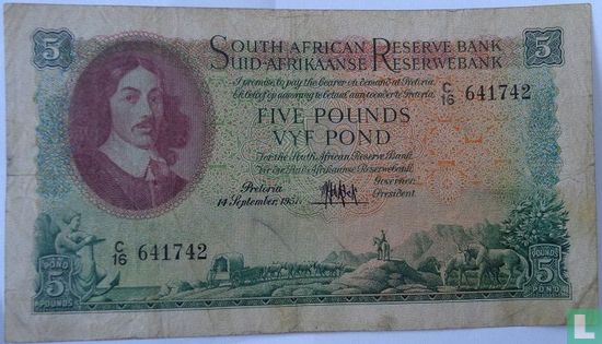 South Africa 5 Pounds 1951 (English) - Image 1