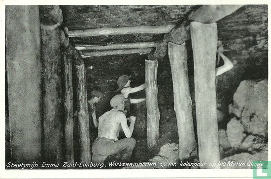 Staatsmijn Emma Zuid-Limburg, werkzaamheden op een kolenpost op 410 meter diepte - Afbeelding 1
