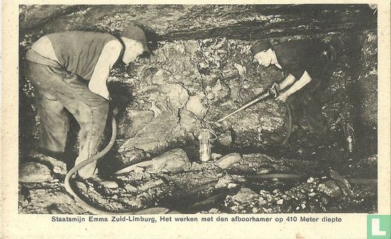 Staatsmijn Emma Zuid-Limburg, Het werken met den afboorhamer op 410 meter diepte - Image 1