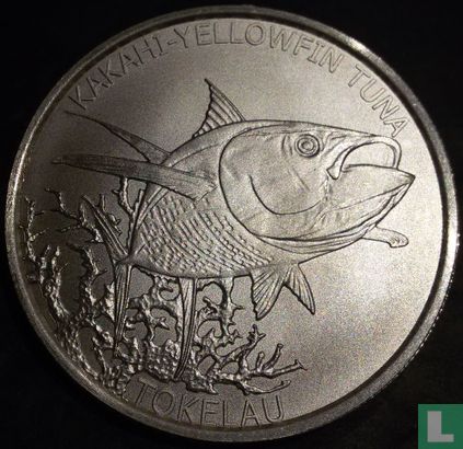 Tokelau 5 dollars 2014 (non coloré) "Yellowfin tuna" - Image 2