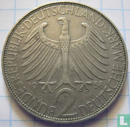 Germany 2 mark 1958 (F - Max Planck) - Image 1