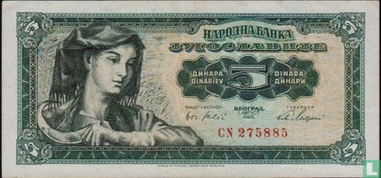 Yougoslavie 5 Dinara 1965 - Image 1