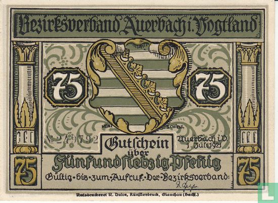 Auerbach 75 Pfennig 1921 (4) ( 3 mm mit Nr. ) - Bild 1
