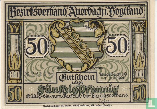 Auerbach 50 Pfennig 1921 (1) ( 3 mm met No. ) - Afbeelding 1