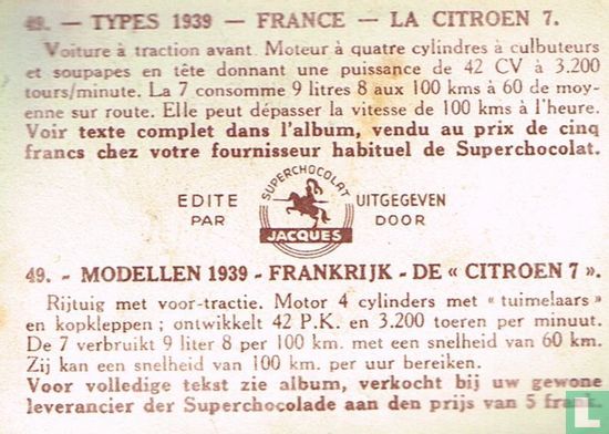 Modellen 1939 - Frankrijk - De "Citroen 7" - Afbeelding 2