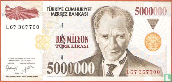 Turkije 5 Miljoen Lira 1997 (L1970) - Afbeelding 1