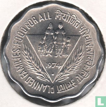 India 10 paise 1974 (Bombay) "Planned families - Food for all" - Afbeelding 1