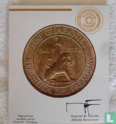 Paraguay 300 guaranies 1968 (coincard) "4th term of president Stroessner" - Image 1
