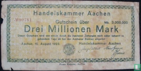 Aachen 3 Miljoen Mark 1923 - Image 1