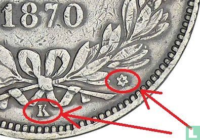 France 5 francs 1870 (K - étoile - A. E. OUDINE. F.) - Image 3