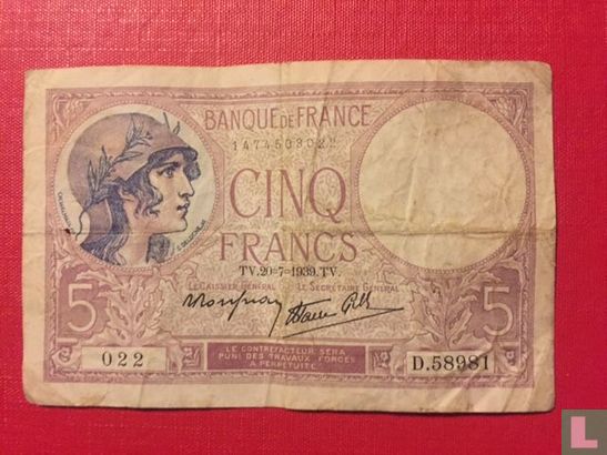France 5 francs  - Image 1