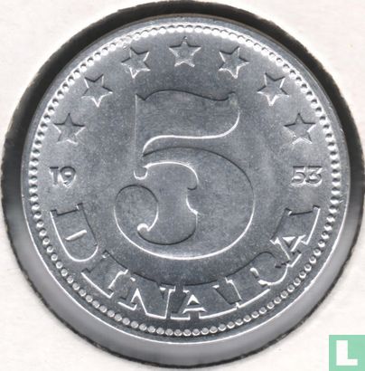 Joegoslavië 5 dinara 1953 - Afbeelding 1