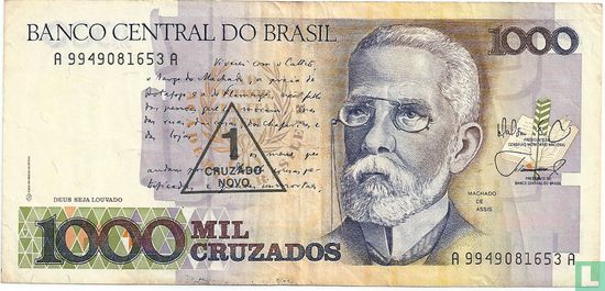 Brésil 1 Cruzado Novo sur 1000 Cruzados - Image 1
