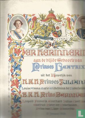 Papieren Gedenkplaat  Geboorte Prinses Beatrix