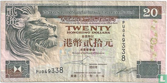 Hongkong 20 Dollars 2001 - Afbeelding 1