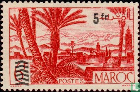 Marrakesh and date palms, with overprint