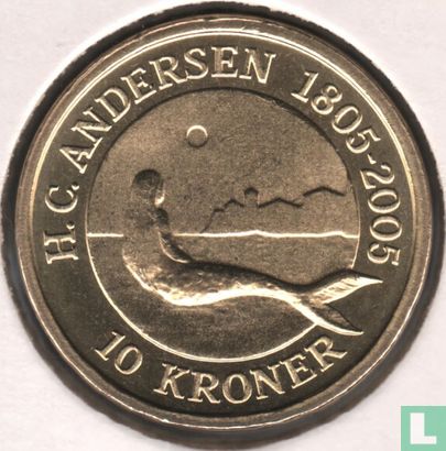 Dänemark 10 Kroner 2005 (Aluminium-Bronze) "200th anniversary Birth of Hans Christian Andersen - Little mermaid" - Bild 2