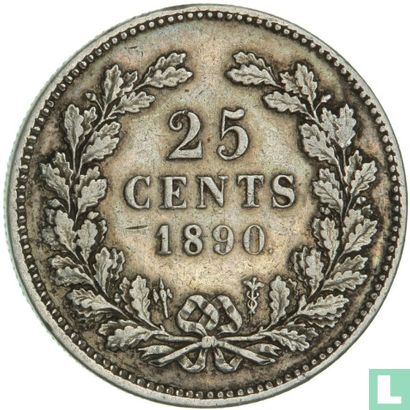 Nederland 25 cents 1890 (type 1) - Afbeelding 1