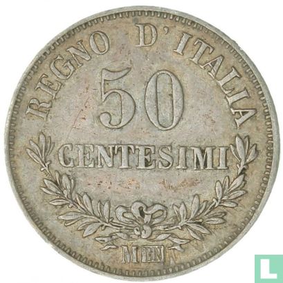 Italy 50 centesimi 1863 (M - without crowned escutcheon) - Image 2