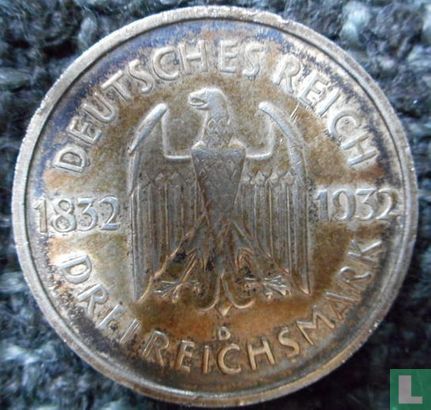 Duitse Rijk 3 reichsmark 1932 (D) "100th anniversary Death of Goethe" - Afbeelding 1