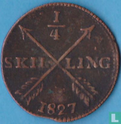 Zweden ¼ skilling 1827 (open 4) - Afbeelding 1