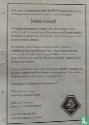 Overlijdingsadvertentie Johan Cruijff van de KNVB