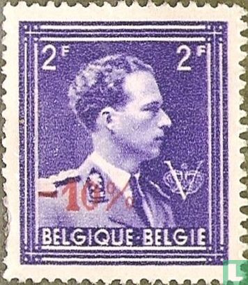 King Leopold III, with Crown and "V", with overprint
