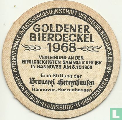 Herrenhäuser Goldener Bierdeckel 1968 - Image 1