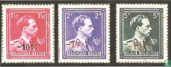 King Leopold III, with Crown and "V", with overprint