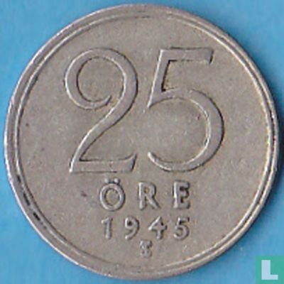 Sweden 25 öre 1945 (MM with hooks) - Image 1