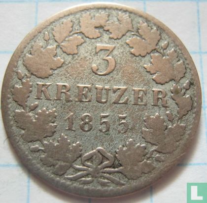 Baden 3 kreuzer 1855 - Afbeelding 1
