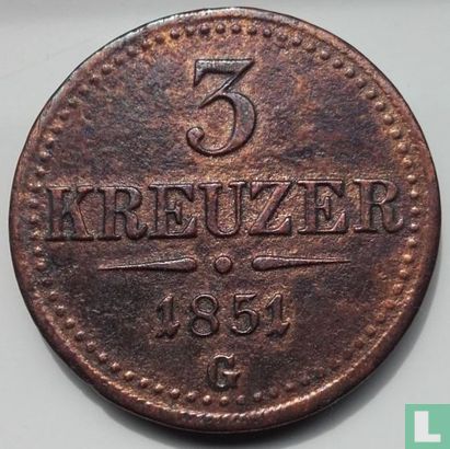 Austria 3 kreuzer 1851 (G) - Image 1