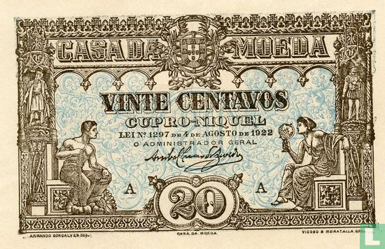 Portugal 20 centavos 1922 - Afbeelding 1