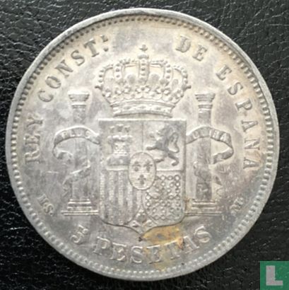 Espagne 5 pesetas 1885 (1887 - MS-M) - Image 2