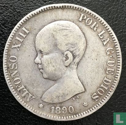 Spain 5 pesetas 1890 (PG-M) - Image 1