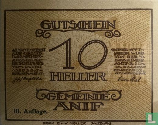 Anif 10 Heller 1920 - Image 1