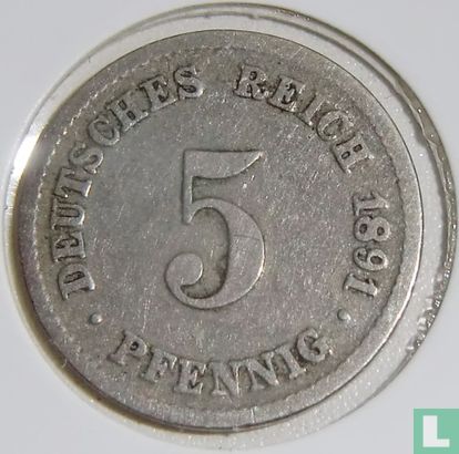 Duitse Rijk 5 pfennig 1891 (G) - Afbeelding 1