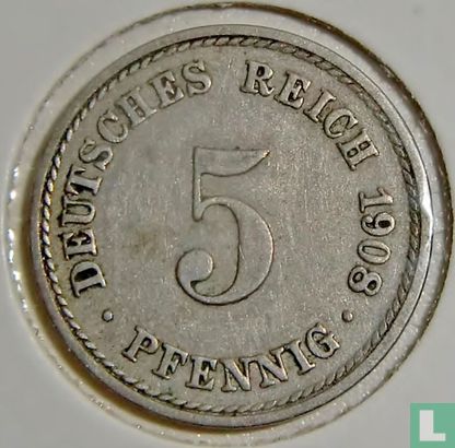 Empire allemand 5 pfennig 1908 (A) - Image 1