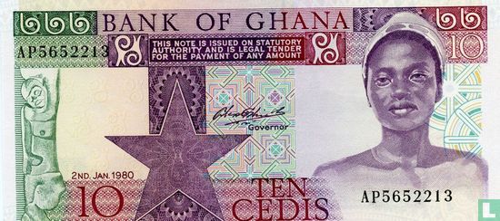 Ghana 10 Cedis 1980 (P20b) - Afbeelding 1