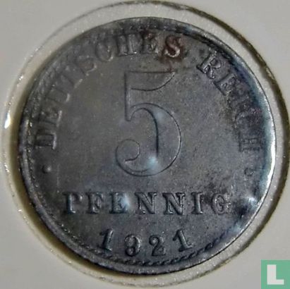Empire allemand 5 pfennig 1921 (A) - Image 1