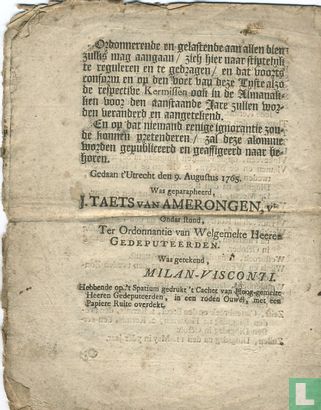 Publicatie nopens het veranderen en vast stellen der kermissen ten Platten Lande dezer Provincie, gearresteerd den negenden Augustus 1765  - Image 2